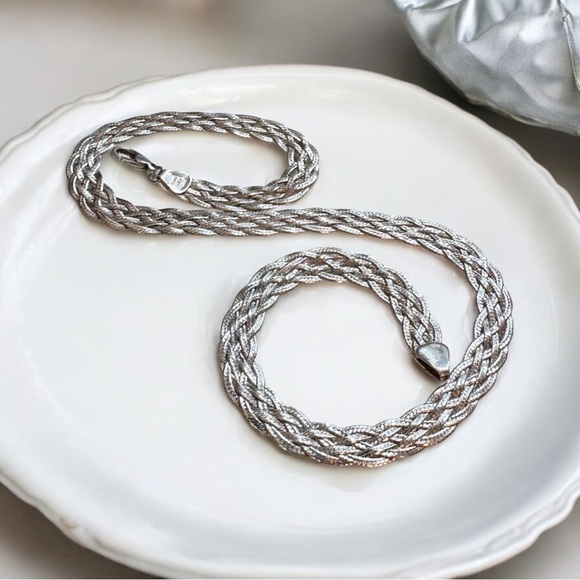 Vintage Signed 925 Mex MD28 Sterling Silver Woven Necklace - Picture 1 of 9